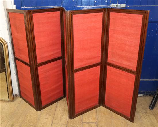 A 19th century mahogany and ebony banded five-fold screen H.137cm